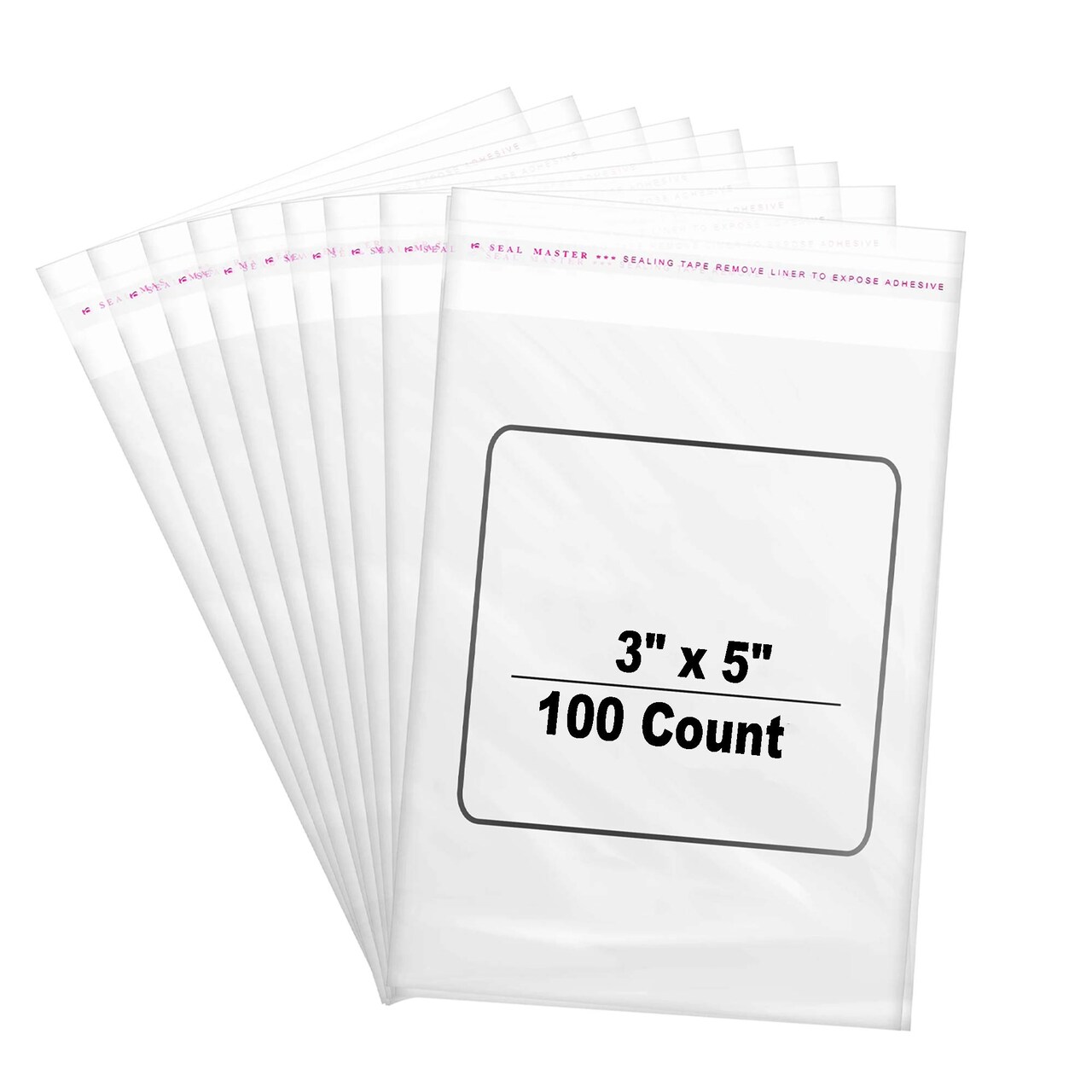 100 Count Clear Cellophane Resealable Bags Self Seal Envelopes 1.2 mil 3" x 5" for Gifts and Party Favors